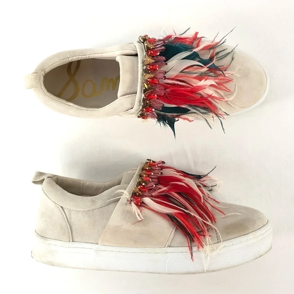Sam Edelman Lelani‎ Suede Leather Sneakers in Cream Red Size 10